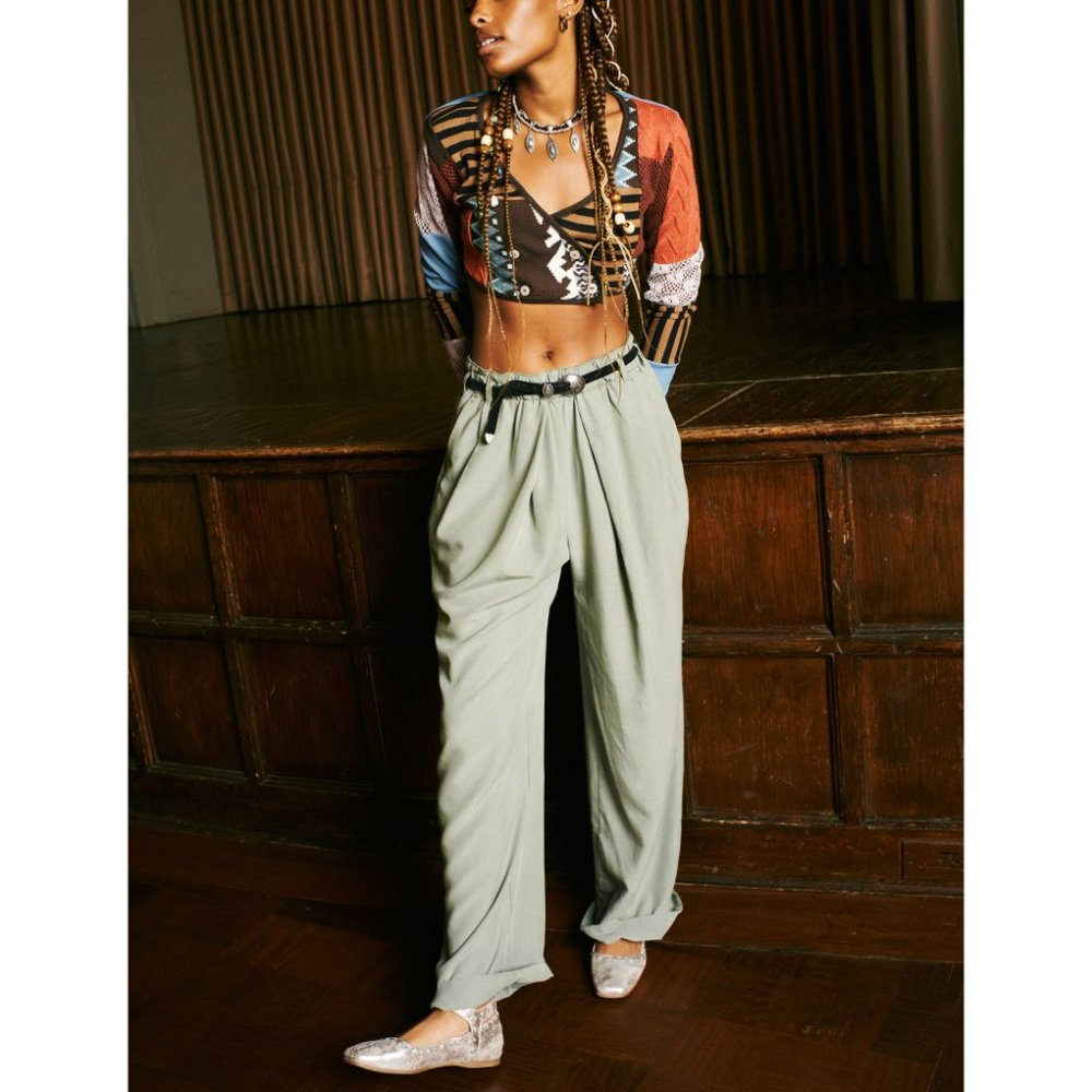 FREE PEOPLE Nothin To Say Pleated Trousers / Seagrass - Picture 9 of 10